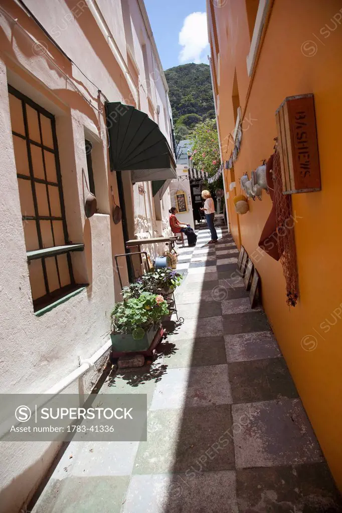 South Africa, Cape Town, View of narrow street; Kalk Bay