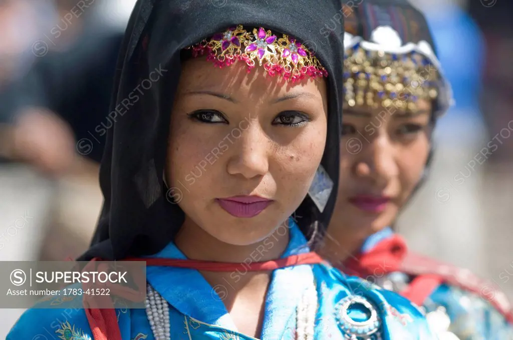 Beautifuk traditional dancer in the opening parade of the Ladakh Festival. The Ladakh Festival is held every year in the first two weeks of September ...