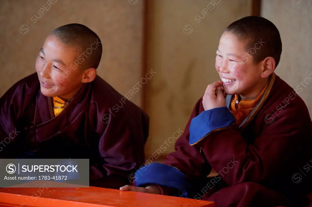 Mongolia, Erdene Zuu Monastery; Kharkhorin, Student Lamas in classroom at school for lamas