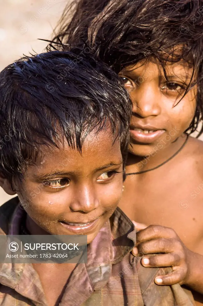 India, Karnataka, Two Indian boys on Gokarna Beach; Gokarna