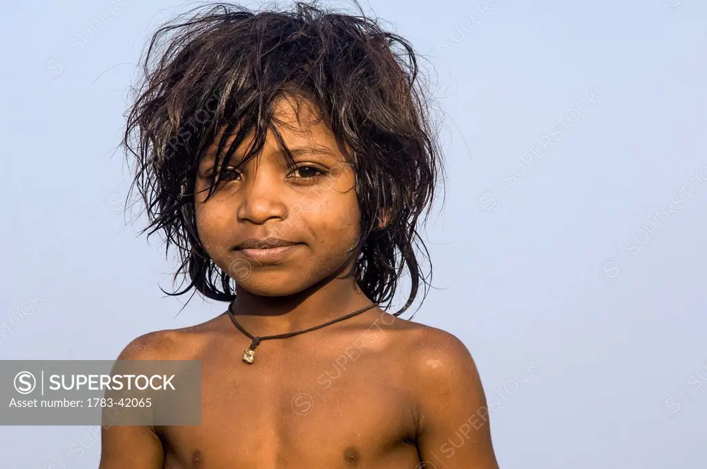 India, Karnataka, Portrait of Indian boy on Gokarna Beach; Gokarna