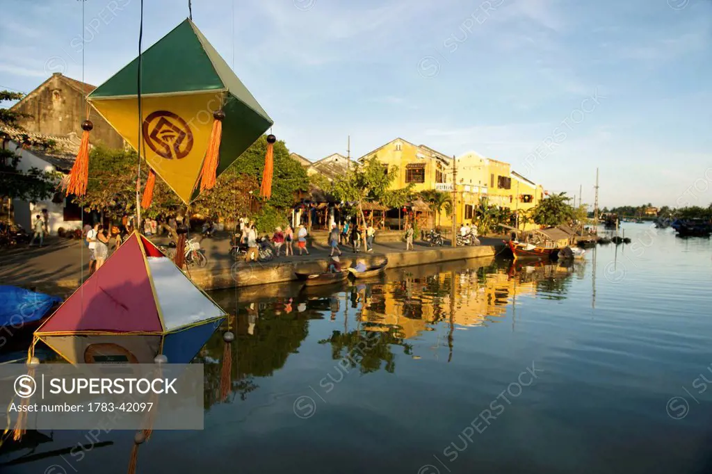 Vietnam, French Colonial houses at waterfront; Hoi An
