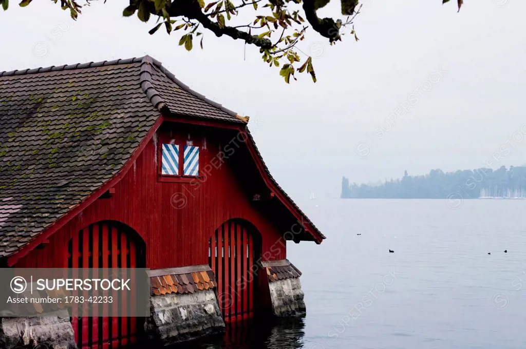 Boathouse On Lake, Lucerne, Switzerland