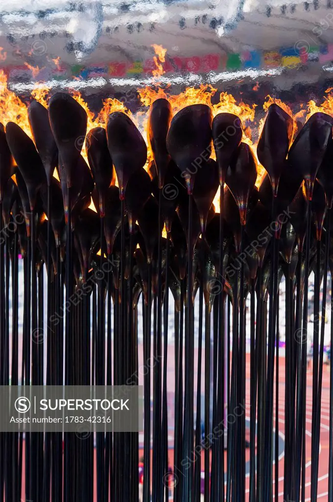 Flames of Olympic Cauldron designed by Thomas Heatherwick; London, England, United Kingdom