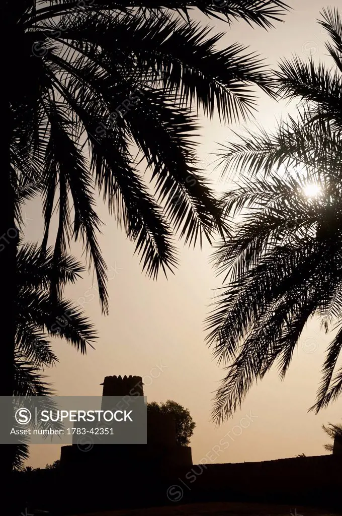 Silhouette of Al Jahili fort; Al Ain, Abu Dhabi, United Arab Emirates