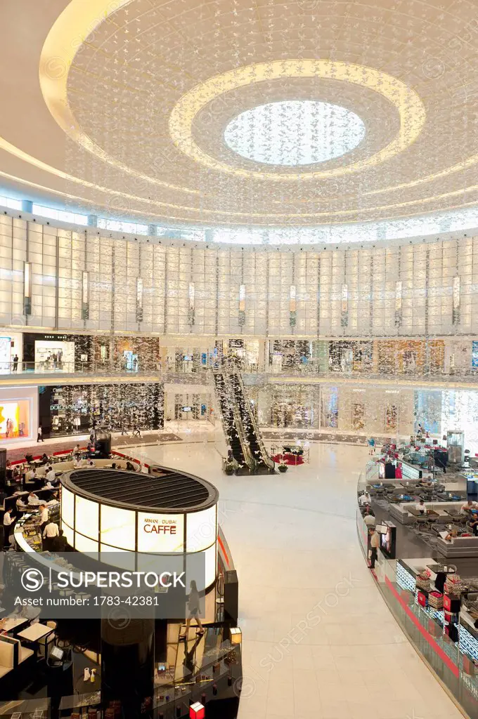 Thousands of white plastic butterflies hanging from the ceiling, Fashion Island, Dubai Mall; Dubai, United Arab Emirates