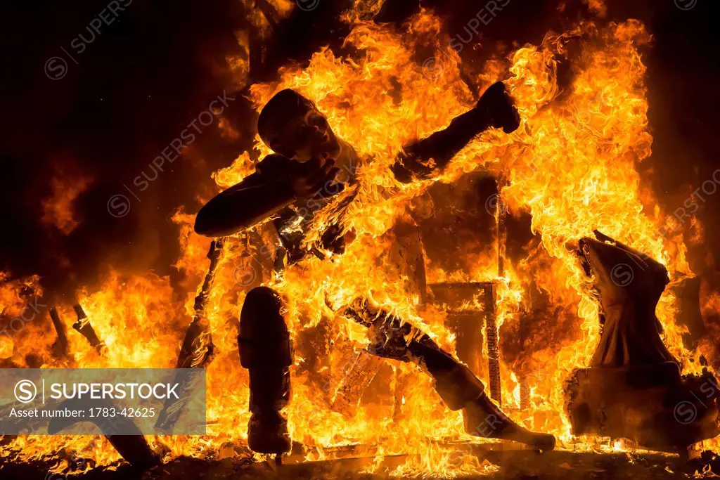 Sculpture burning during Fallas Festival; Valencia, Spain