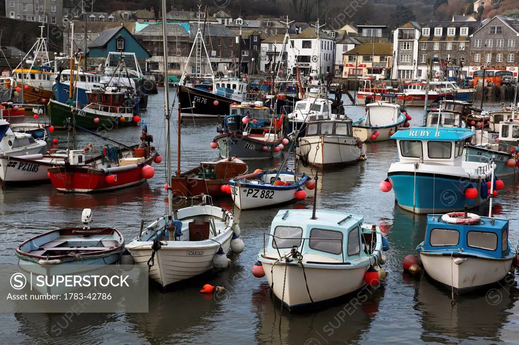 Fishing boats in Megavissey Harbour; Cornwall, England, UK