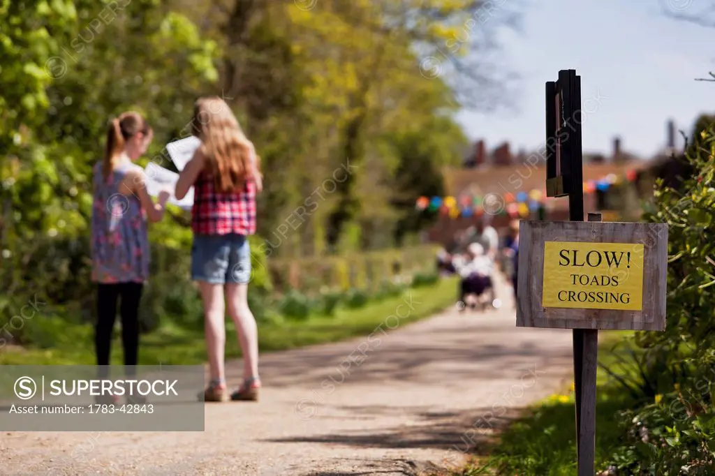 Informational sign on footpath; Little Chart, Kent, England, UK