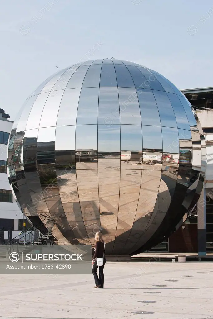 Mirrored dome of Bristol's Planetarium, Anchor Square, Harborside; Bristol, England, UK