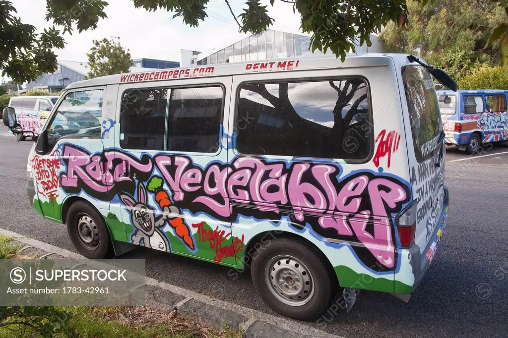 Vintage hippie bus; New Zealand