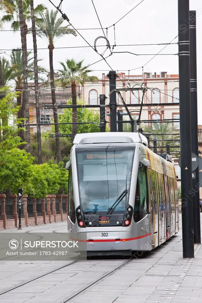 Modern tram; Seville, Andalucia, Spain, Europe