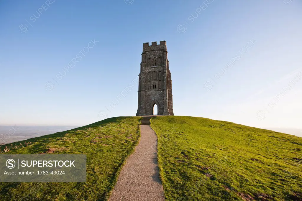 Tower on top of hill; Glastonbury,Somerset,England