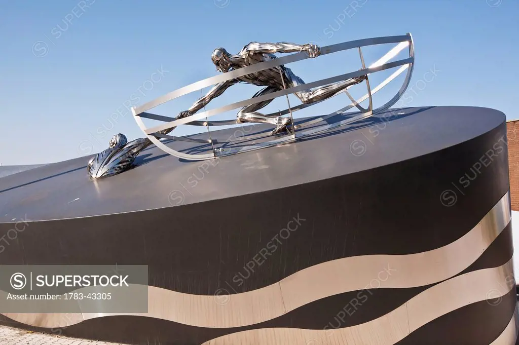 Sculpture called Life Boat by Nick Jenkins, 2009, RNLI Heritage Trust building; Poole, Dorset, England, United Kingdom