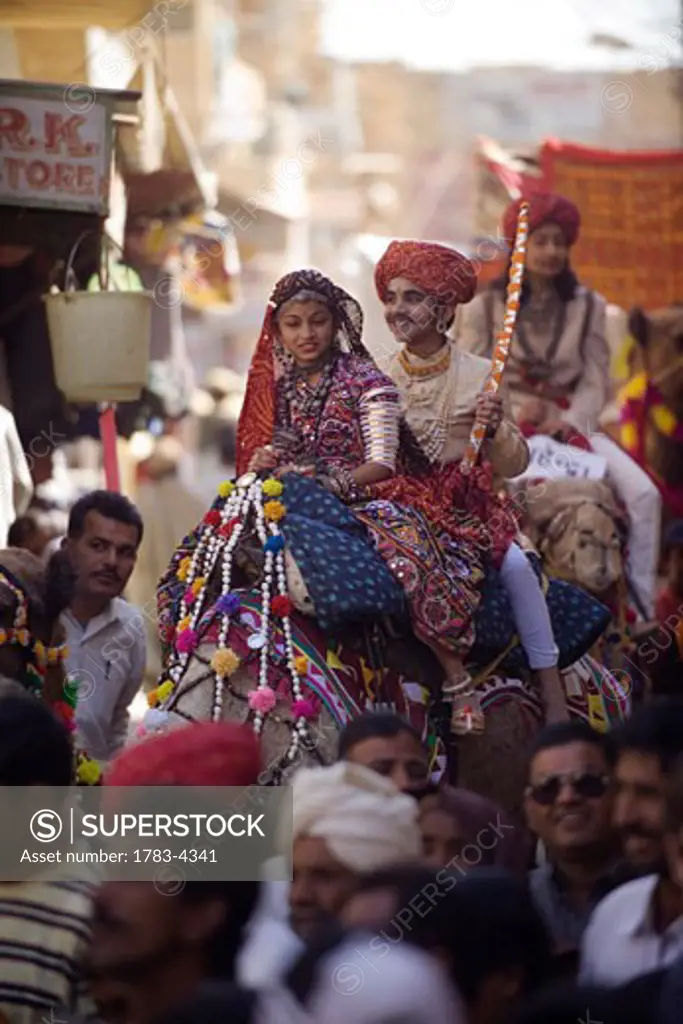 Crowded street at Jaisalmer festival, Rajasthan, India