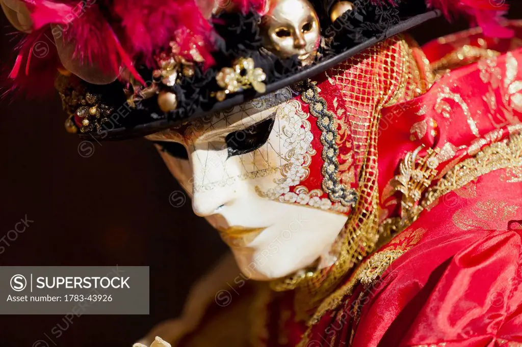 Person in Venetian costume during Venice carnival; Venice, Italy