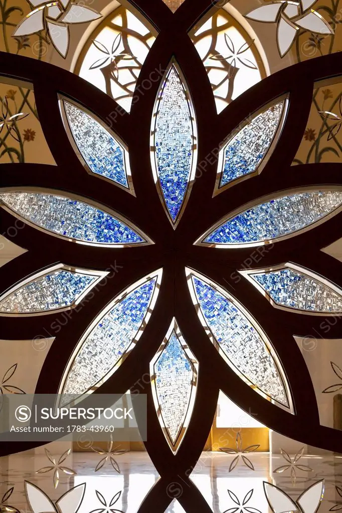 Design on glass in the Sheikh Zayed Grand Mosque; Abu Dhabi, United Arab Emirates