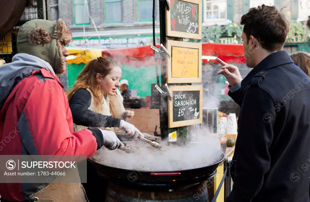 Food stand at Borough Market; London, England