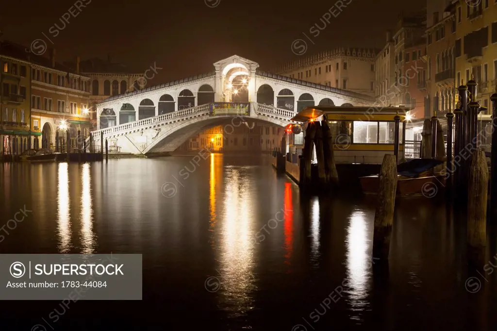 Rialto Bridge at night; Venice, Italy