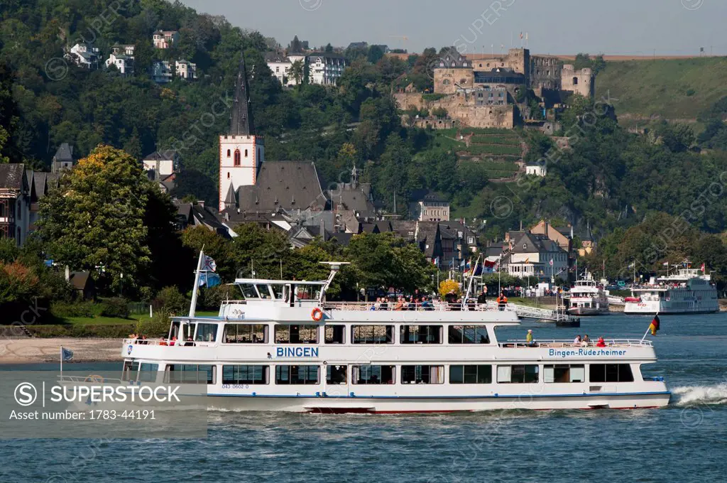 A boat on the River Rhine; St Goar, Rhineland-Palatinate, Germany