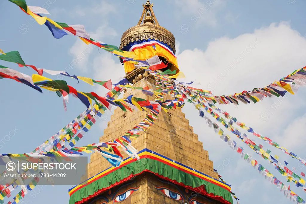 The Buddhist stupa of Boudhanath dominates the skyline and is one of the largest in the world; Boudhanath, Nepal