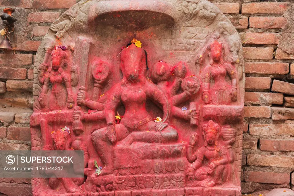 Stone carving on the cremation ghats; Pashupathinath, Nepal