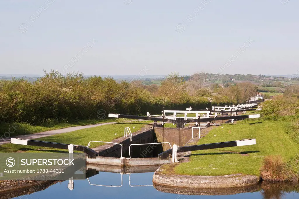 Caen Hill Locks on Kennet and Avon Canal; Wiltshire, England