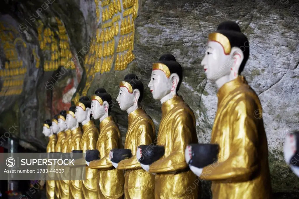 Buddhist statues in Saddar cave close to Hpa-An; Kayin State, Burma