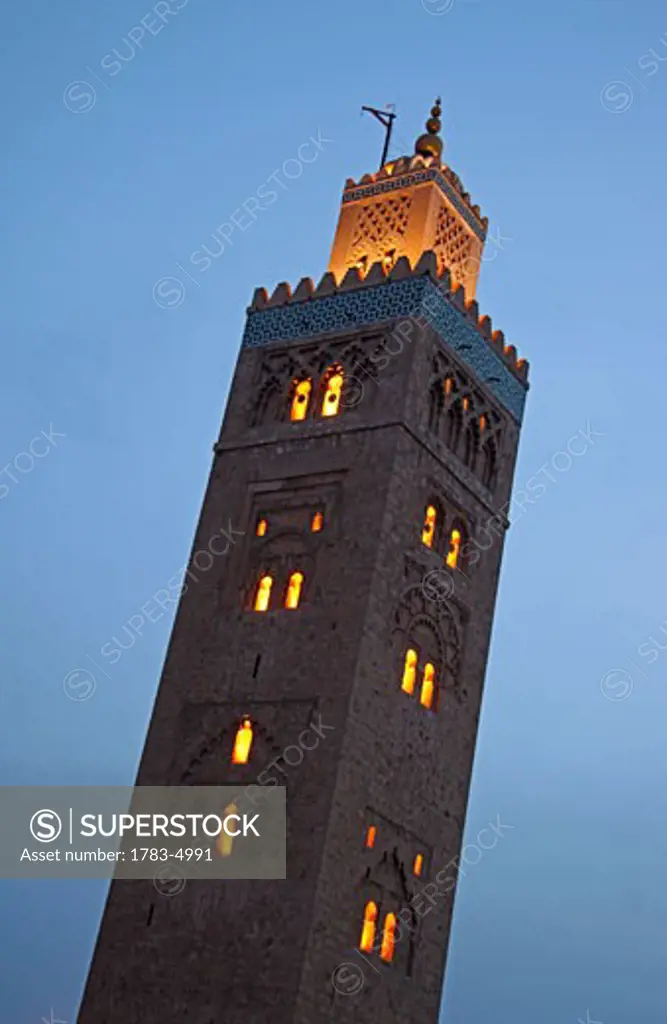 Minaret of Koutoubia Mosque at night, Marrakesh,Morocco