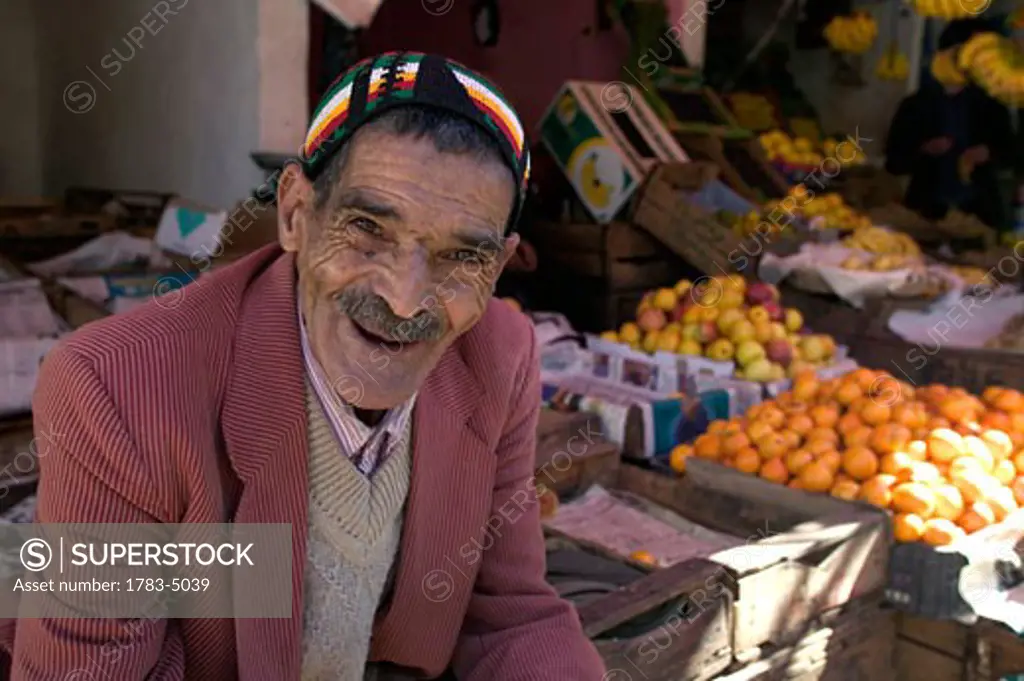 Man in market in Moulay Idriss, portrait, Morocco