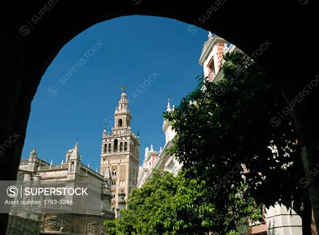 Giralda Tower through archway, Seville,Andalucia,Spain