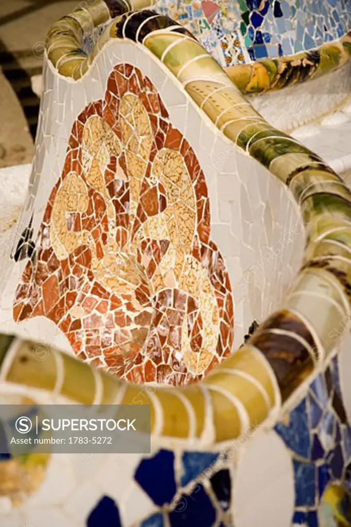 Close up of mosaic tiles, Park Guell,Barcelona,Spain
