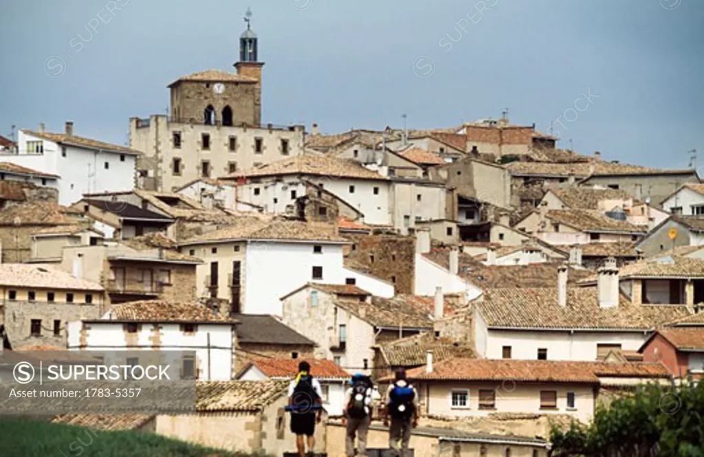 Pilgrims walking to Cirauqui village,Navarra region,Spain