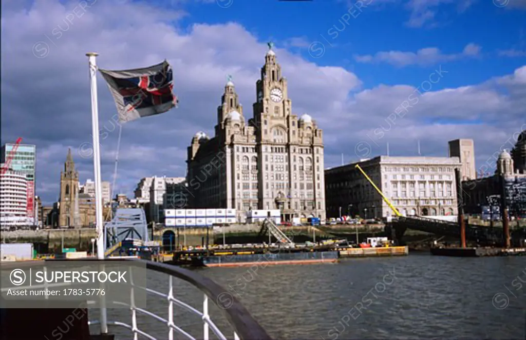 Royal Liver Building,viewed from Mersey Ferry, Liverpool,England,UK