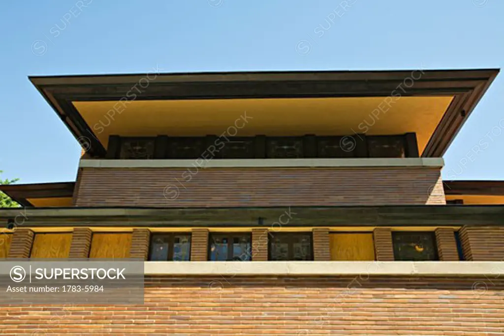 Eaves of Robie House on Woodlawn Avenue in Hyde Park, Chicago, Illinois, USA