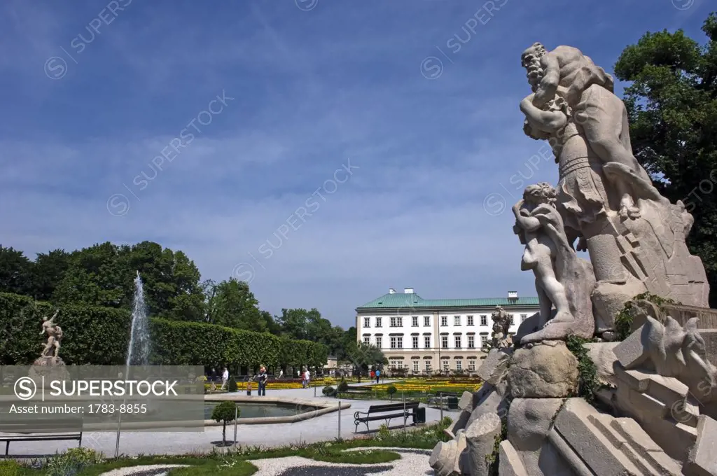 Statues at Mirabell Palace and Gardens, Salzburg, Austria.  Mirabell Palace and Gardens was featured in the film 'Sound of Music'