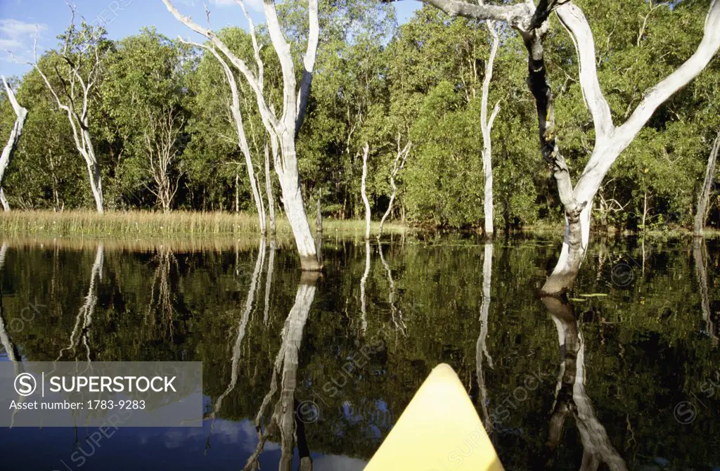 Yellow boat in Lake Bennet, Northern Territory, Australia