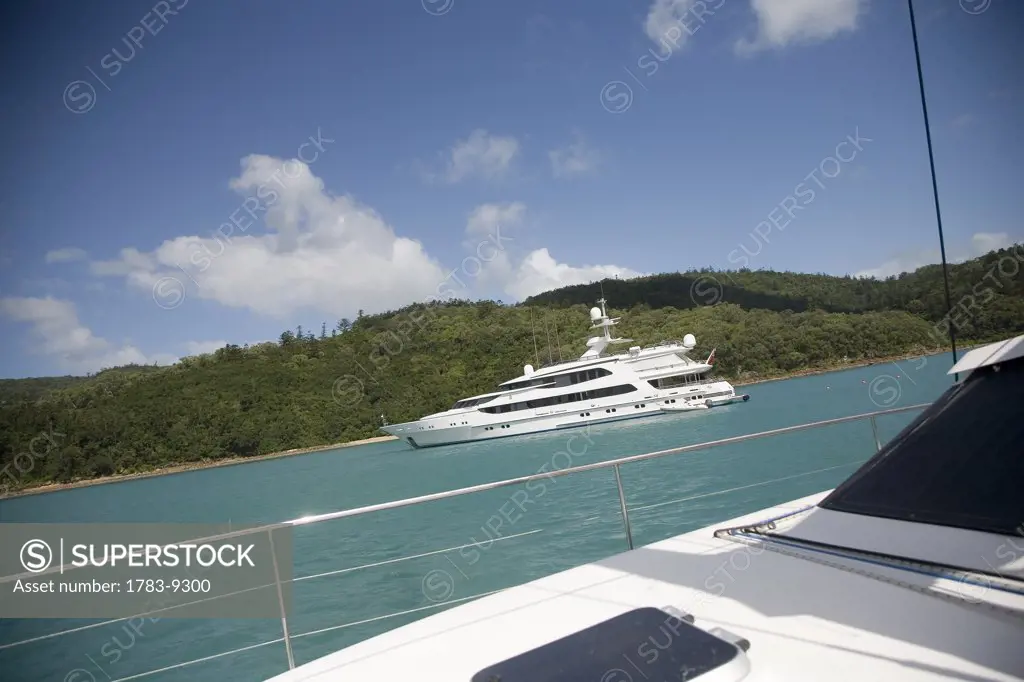 Sail boat and  yacht off Whitsunday Islands, Queensland, Australia