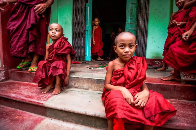 Young monks at Myanmar Monastery; Yangoon, Myanmar