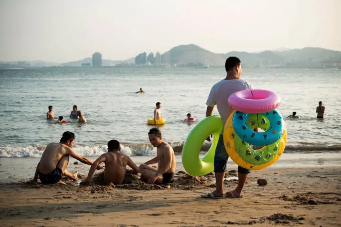 Xiamen's busy seaside, a tourist attraction; Xiamen, Fujian, China
