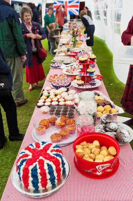 Cakes for village celebration of Queen's Diamond Jubilee; Great Wilbraham, Cambridgeshire, United Kingdom