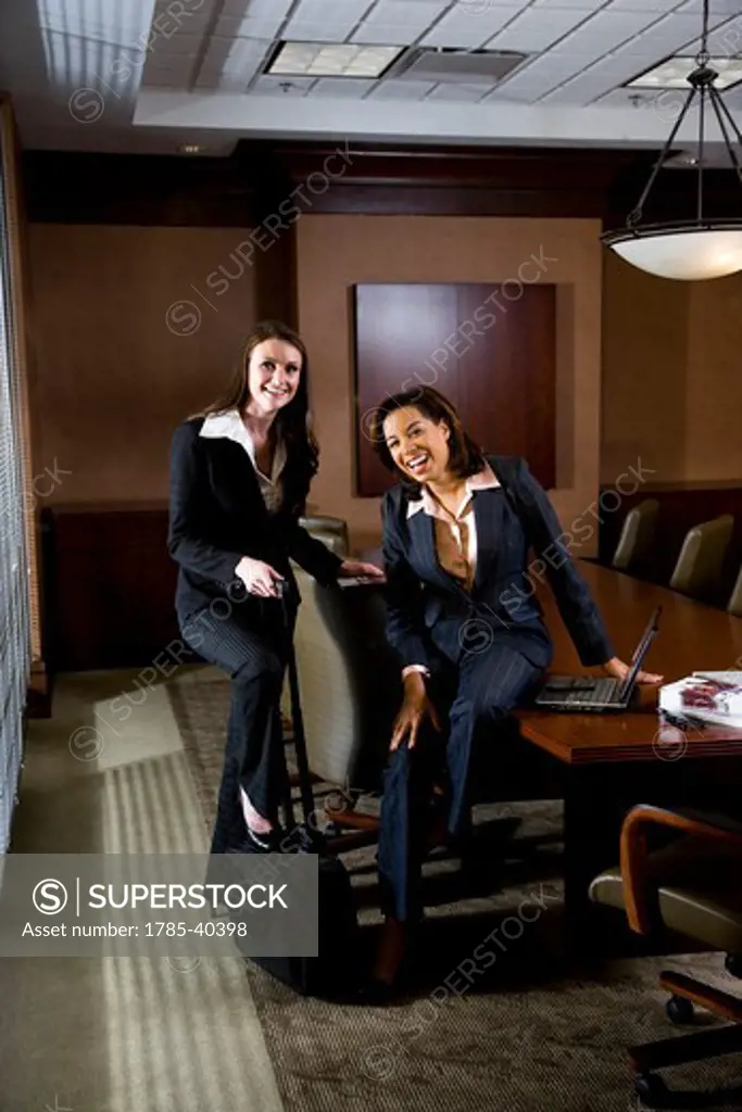 Two businesswomen in boardroom