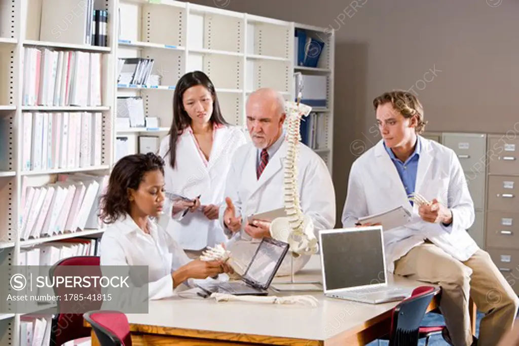 Medical team discussion in library