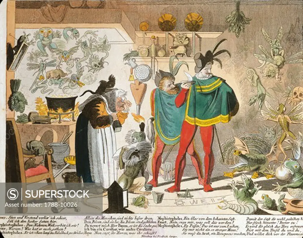 Germany, Mephistopheles inspired by Faust (play by Johann Wolfgang von Goethe, 1729-1832), satirical print