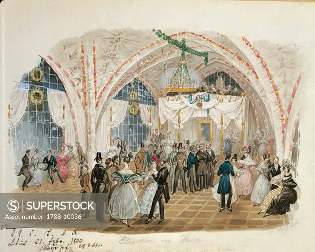 Austria,Vienna, Elysium Ballroom in Vienna by F. Wolf, color print