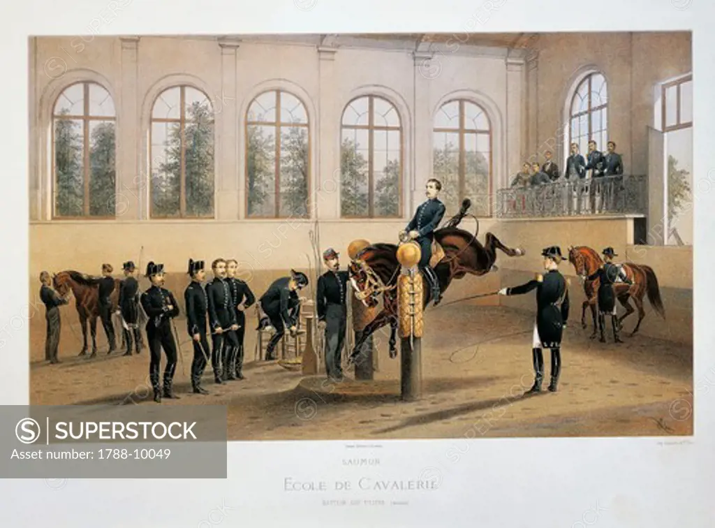 France, Anjou, Saumur Cavalry School by Victor Adam (1801-1867), engraving