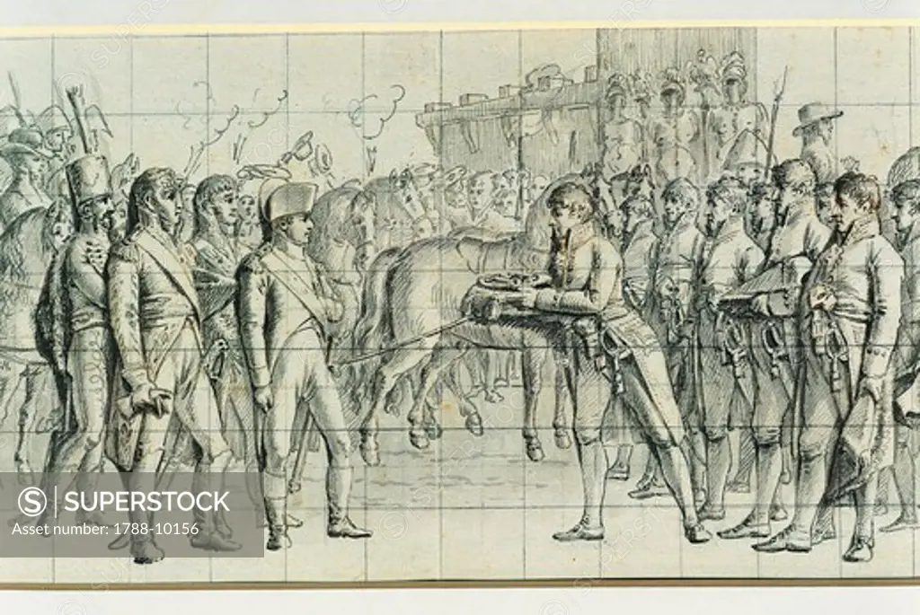 Italy, Napoleonic Wars, Napoleon Bonaparte entering Nantes, drawing