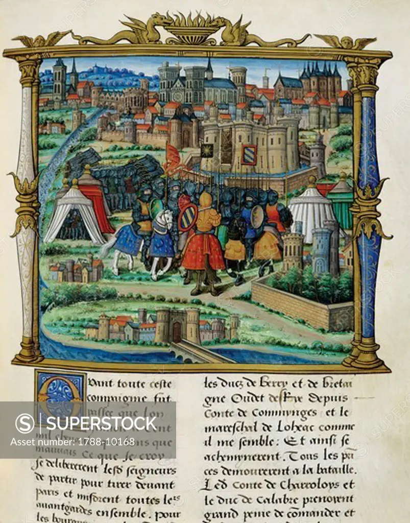 France, The siege of Paris, miniature, 1524, From Memoires by Philippe de Commynes (1445-1511)