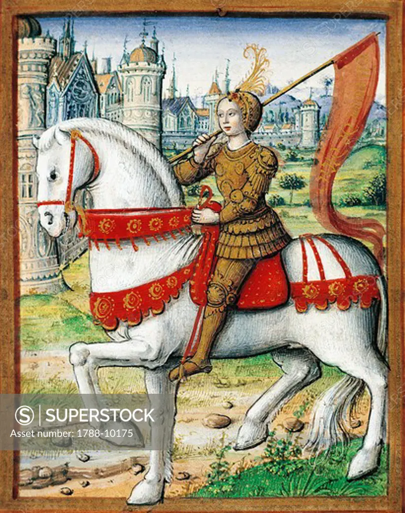 France, Joan of Arc, miniature, circa 1505, From the manuscipt Lives of Famous Women, by Antoine Dufour