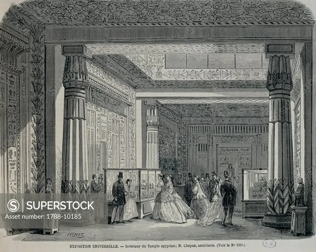 France, Reconstruction of the interior of an Egyptian temple at the Paris Universal Exhibition, 1867